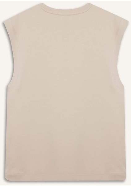 %100 Pamuk Boxy Fit Bisiklet Yaka Baskılı Atlet C5040AX25HS