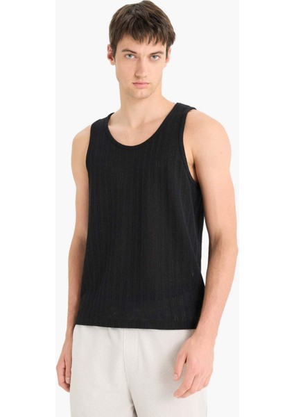 Slim Fit Dar Kesim Bisiklet Yaka Ribana Atlet E2206AX25SM