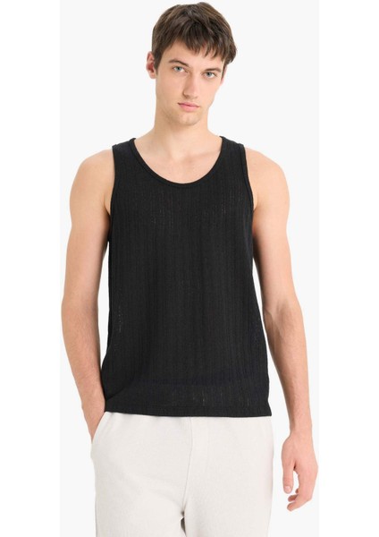 Slim Fit Dar Kesim Bisiklet Yaka Ribana Atlet E2206AX25SM