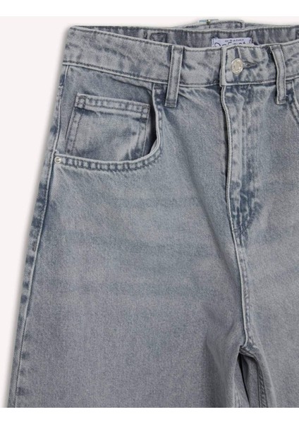 Baggy Fit Yüksek Bel Uzun Jean Yıkamalı Pantolon