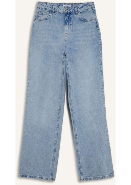 90's Wide Leg Yüksek Bel Uzun Jean Yıkamalı Pantolon