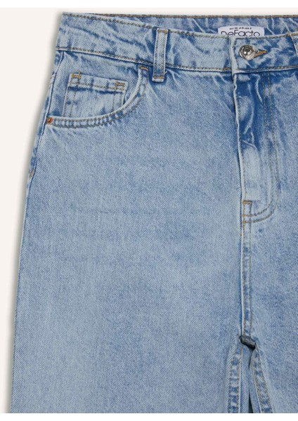 90's Wide Leg Yüksek Bel Uzun Jean Yıkamalı Pantolon