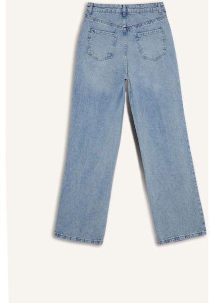 90's Wide Leg Yüksek Bel Uzun Jean Yıkamalı Pantolon