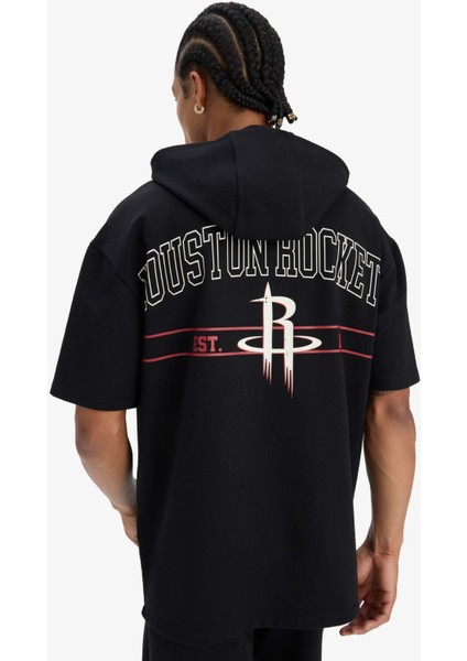 NBA Houston Rockets Oversize Geniş Kalıp Kapüşonlu Sırt Baskılı Kısa Kollu Tişört D9898AX25SP