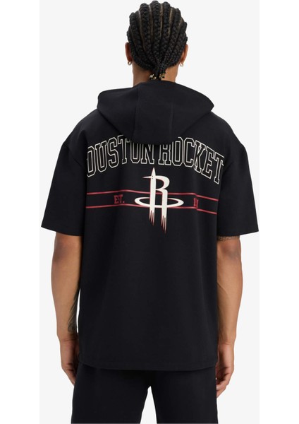 NBA Houston Rockets Oversize Geniş Kalıp Kapüşonlu Sırt Baskılı Kısa Kollu Tişört D9898AX25SP