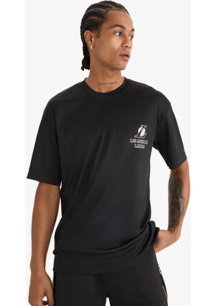 Fit NBA Los Angeles Lakers Boxy Fit Bisiklet Yaka Sırt Baskılı Kısa Kollu Tişört E0348AX25SP