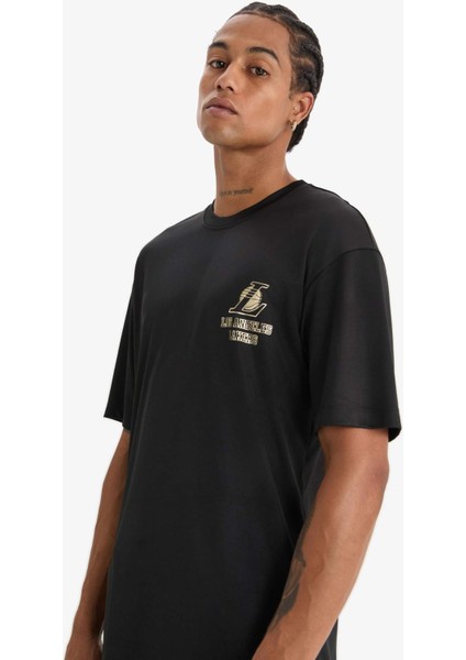 Fit NBA Los Angeles Lakers Boxy Fit Bisiklet Yaka Sırt Baskılı Kısa Kollu Tişört E0348AX25SP