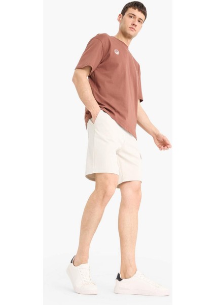 Regular Fit Dokulu Düz Paça Kargo Cepli Basic Düz Şort