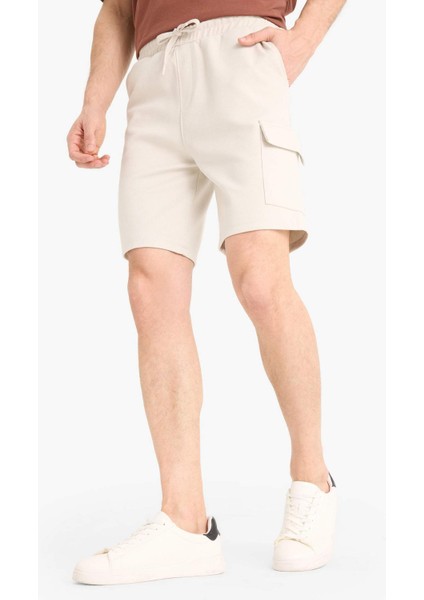 Regular Fit Dokulu Düz Paça Kargo Cepli Basic Düz Şort