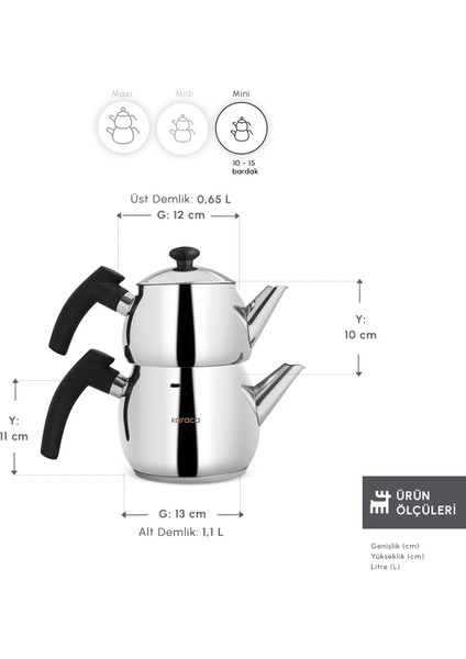 Adelya İndüksiyon Tabanlı Mini Boy Siyah Çaydanlık Takımı fiyatları