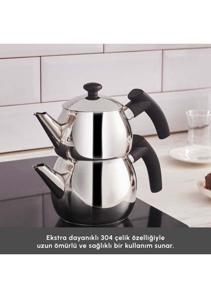 Adelya İndüksiyon Tabanlı Mini Boy Siyah Çaydanlık Takımı indirimleri