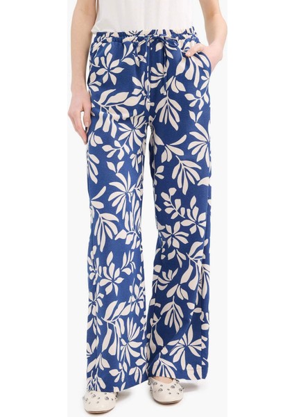 Regular Fit Desenli Cep Detaylı Düz Paça Keten Karışımlı Pantolon E7329AX25SM