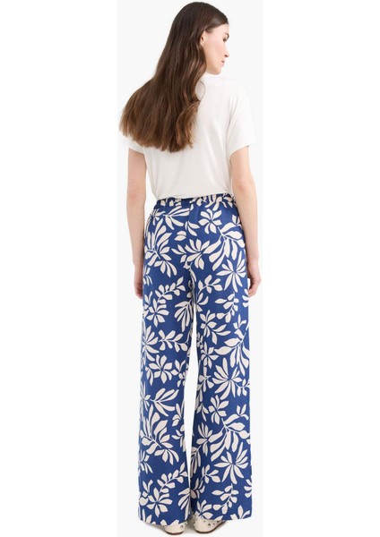 Regular Fit Desenli Cep Detaylı Düz Paça Keten Karışımlı Pantolon E7329AX25SM