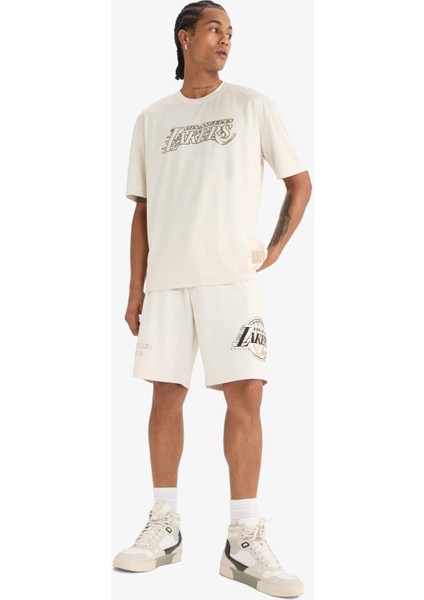 Fit NBA Los Angeles Lakers Oversize Geniş Kalıp Bisiklet Yaka Sırt Baskılı Kısa Kollu Tişört