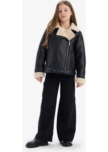 Kız Çocuk Su İtici Ceket Yaka Pelüş Astar Suni Deri Ceket Mont C4978A825AU