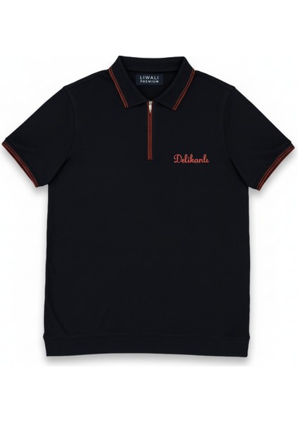 Kişiye Özel Nakışlı Kısa Kollu Ribana Yaka Likralı Premium Lacivert Tişört 3xl