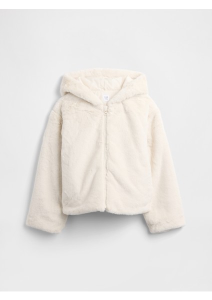 Kız Çocuk Beyaz Relaxed Suni Kürk Ceket