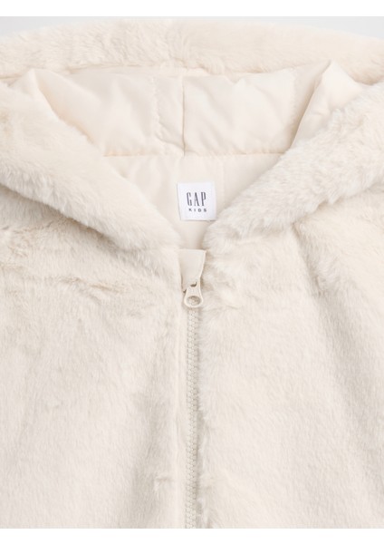 Kız Çocuk Beyaz Relaxed Suni Kürk Ceket modelleri