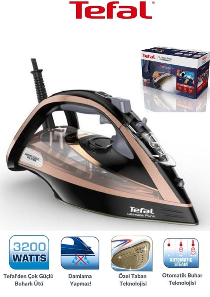 3200W Ultimate Pure Kireç Avcısı Buharlı Ütü, Hızlı Isınma, Ergonomik Tasarım, Saf Buhar Gücü Durilium Airglide Taban Teknolojisi + Mutfak Tartısı