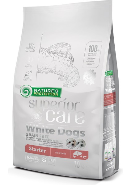 Nature's Protection Superior Care Beyaz Tüylü Köpekler Için Tahılsız Somonlu Tüm Irklar Yavru Başlangıç Köpek Maması 10KG