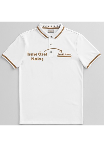 Kişiye Özel Nakışlı Cep Yaka Garnili Kısa Kollu Ribana Yaka Premium Beyaz Tişört 3xl