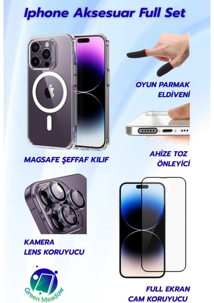 Iphone Uyumlu Aksesuar Set Magsafe Kılıf+Lens Koruyucu+Ekran Koruyucu+Toz Önleyici+Eldiven