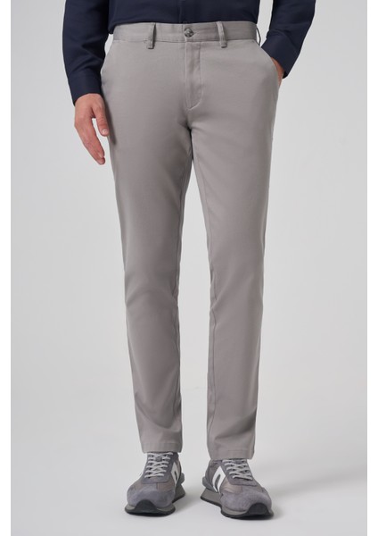 Erkek Gri Pamuk Trend Slim Fit Chino Pantolon