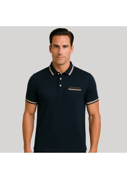 Kişiye Özel Nakışlı Cep Yaka Garnili Kısa Kollu Ribana Yaka Premium Lacivert Tişört L fiyatları