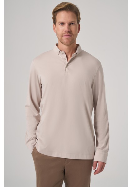 Erkek Taş Trend Polo Yaka Rayon Sweatshirt