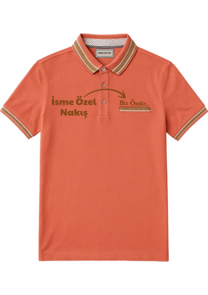 Kişiye Özel Nakışlı Cep Yaka Garnili Kısa Kollu Ribana Yaka Premium Nar Çiçeği Tişört L