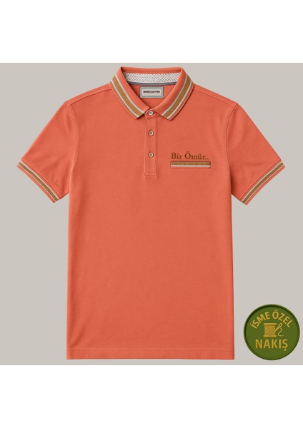 Kişiye Özel Nakışlı Cep Yaka Garnili Kısa Kollu Ribana Yaka Premium Nar Çiçeği Tişört L modelleri