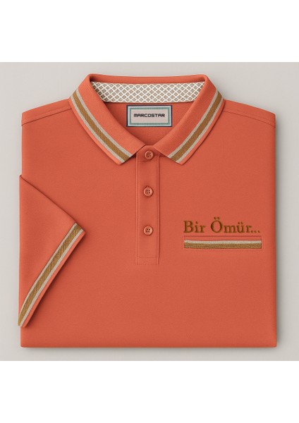 Kişiye Özel Nakışlı Cep Yaka Garnili Kısa Kollu Ribana Yaka Premium Nar Çiçeği Tişört L fırsatları