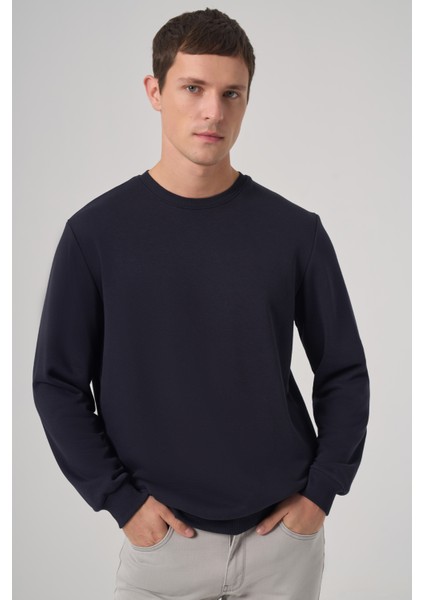 Erkek Lacivert Basic Bisiklet Yaka Sweatshirt