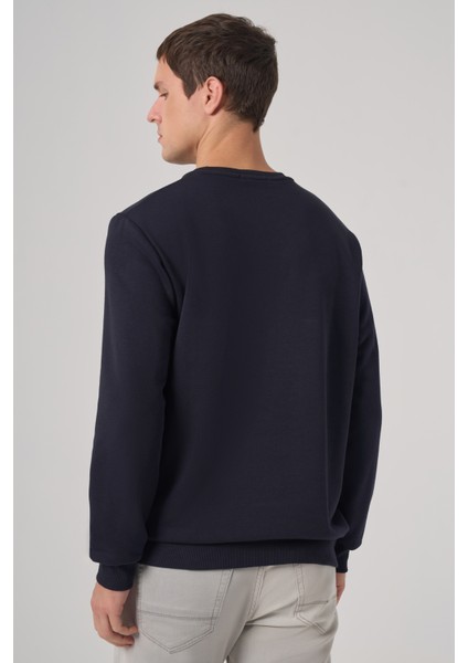 Erkek Lacivert Basic Bisiklet Yaka Sweatshirt