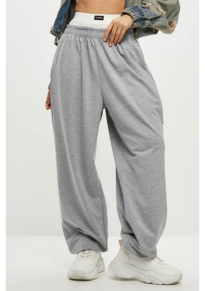 Bol Tarz Baggy Jogger Eşofman Altı Içi Şardonlu Gri / Siyah / Füme fırsatları