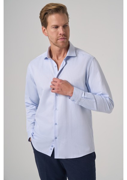 Erkek A. Mavi Trend Slim Fit Italyan Yaka Gömlek fiyatları