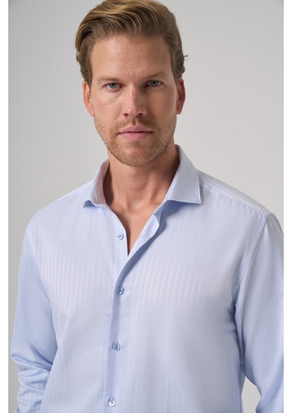 Erkek A. Mavi Trend Slim Fit Italyan Yaka Gömlek modelleri