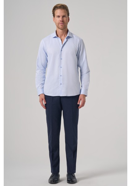 Erkek A. Mavi Trend Slim Fit Italyan Yaka Gömlek fırsatları