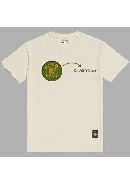 Kişiye Özel Nakışlı Yakası Biyeli Kısa Kollu Bisiklet Yaka Premium Bej Tişört S fırsatları