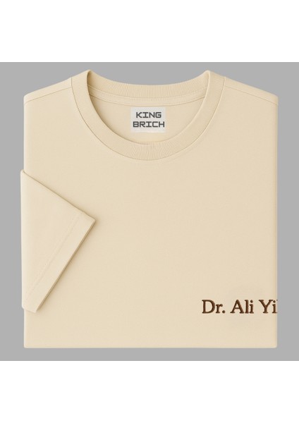 Kişiye Özel Nakışlı Yakası Biyeli Kısa Kollu Bisiklet Yaka Premium Bej Tişört S indirimleri