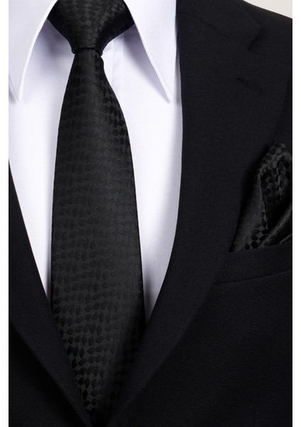 8 cm Klasik Geniş Hand Made Siyah Gölge Desenli Mendilli Kravat fiyatları