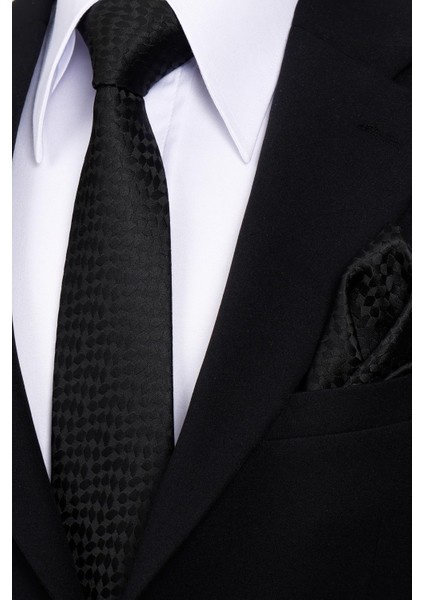 8 cm Klasik Geniş Hand Made Siyah Gölge Desenli Mendilli Kravat modelleri