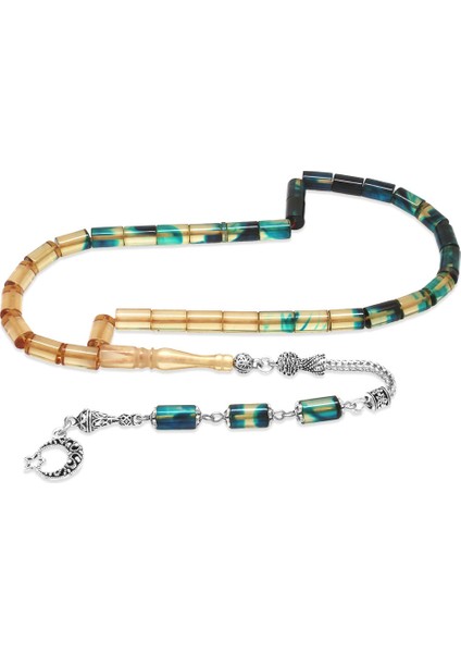 Kararmaz Metal Püsküllü Kesme Kesim Süzme Mavi Beyaz Ateş Kehribar Tesbih