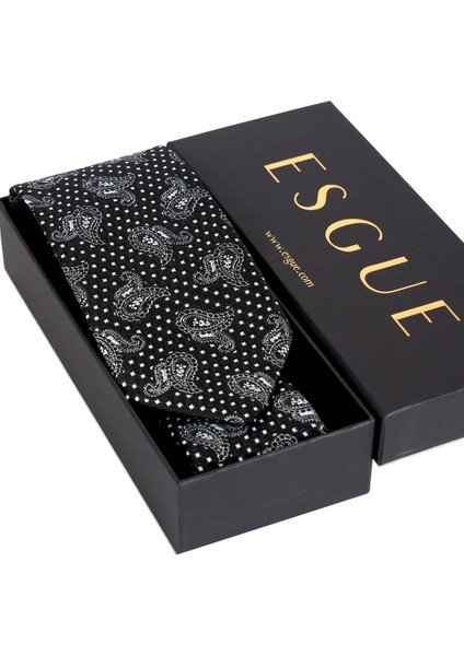 8 cm Klasik Geniş Hand Made Siyah - Beyaz Şal Desen Mendilli Kravat fırsatları