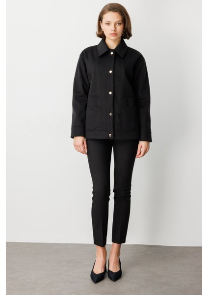 Kadın Torba Cepli Kısa Kaşe Mont 6087 Siyah modelleri