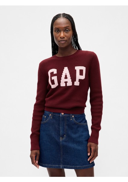 Kadın Bordo Gap Logo Intarsia Kazak