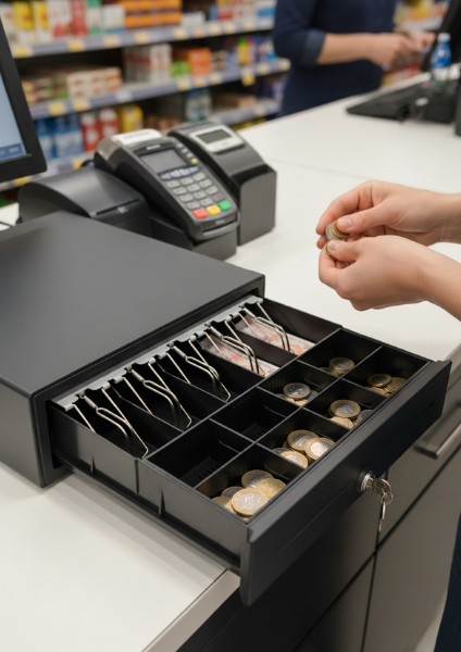 Metal Para Çekmecesi - 5 Kağıt Para 8 Bozuk Para Gözlü - Kilit Mekanizmalı