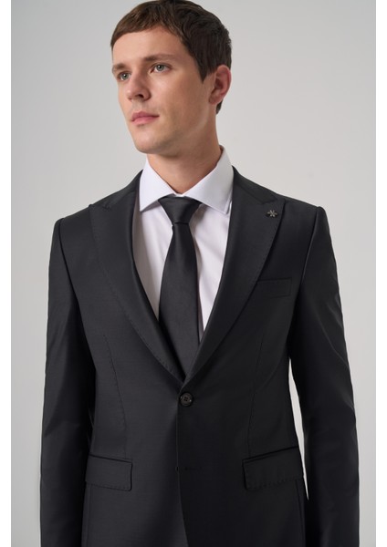 Erkek Lacivert Yünlü Trend Düz Slim Fit Sivri Yaka Takım Elbise fiyatları