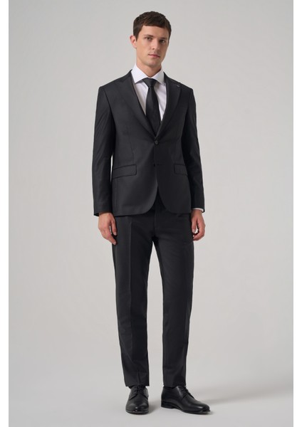 Erkek Lacivert Yünlü Trend Düz Slim Fit Sivri Yaka Takım Elbise fırsatları