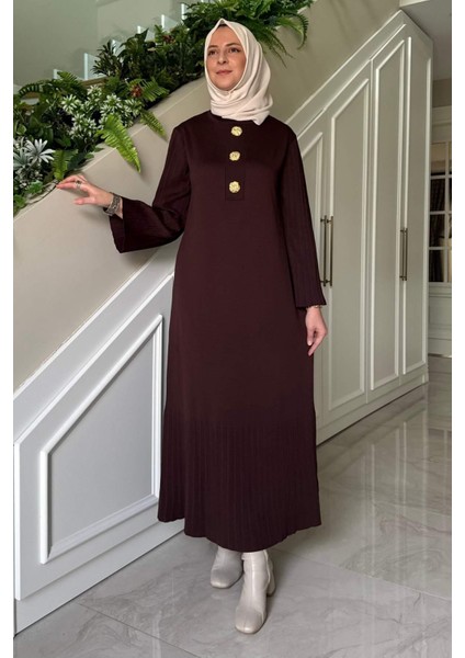 Banu Broşlu Triko Elbise Acı Kahve modelleri